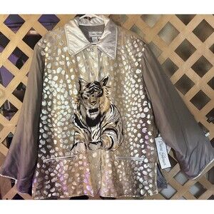 NWT Vintage DIANE GILMAN 90's Silk Button up Boho Tiger Kimono Jacket 1X